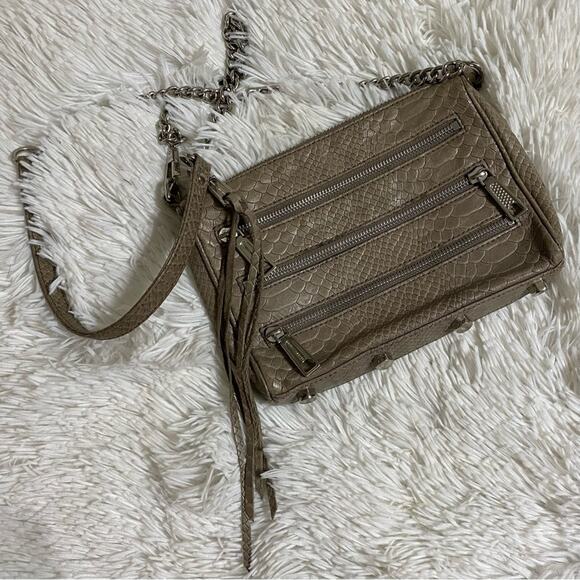 REBECCA MINKOFF • Tan + Silver Snakeskin Fringe Leopard Crossbody Bag - Picture 3 of 11